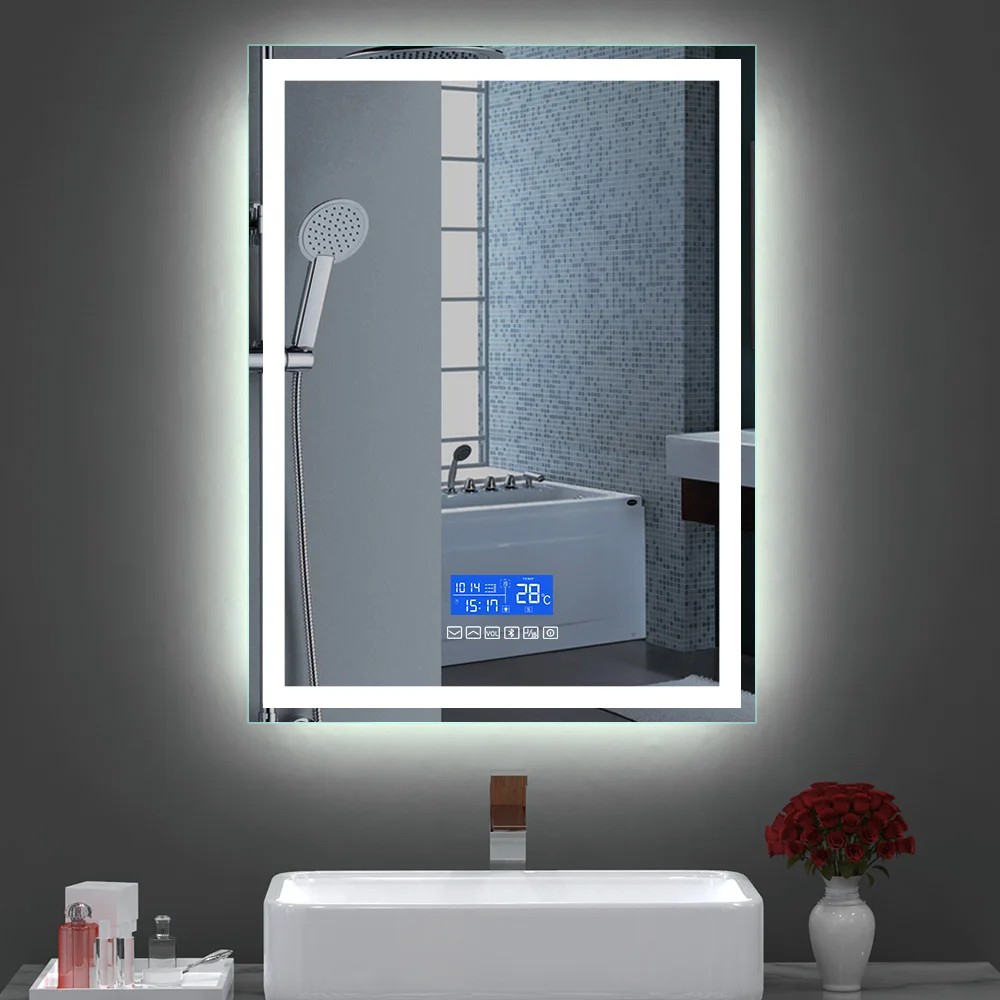 Modern Hotel Wall Mounted Magnifying Led Mirror LED Backlit Lighted Bathroom Mirror With Bluetooth Speaker