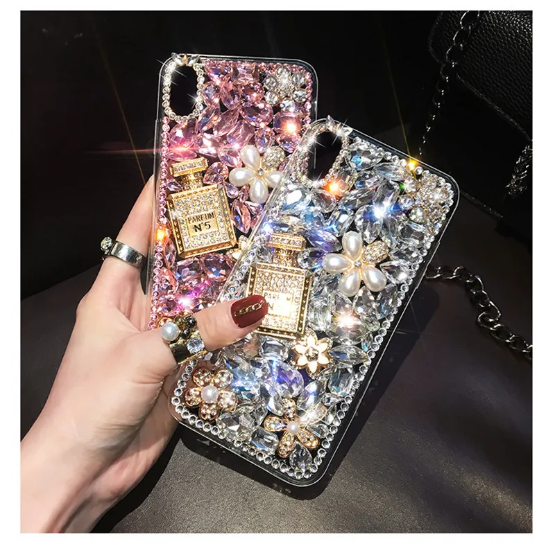 

For iPhone Case, for iPhone 12 11 Pro Max XS Max XR XS X 8 7 6 Plus Premium Girl Style Perfume Bottle Diamond Luxury Phone Case
