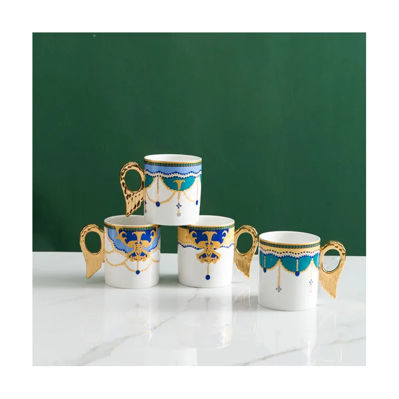 

European style gold angel wings ceramic breakfast mug afternoon tea mug with dessert plate