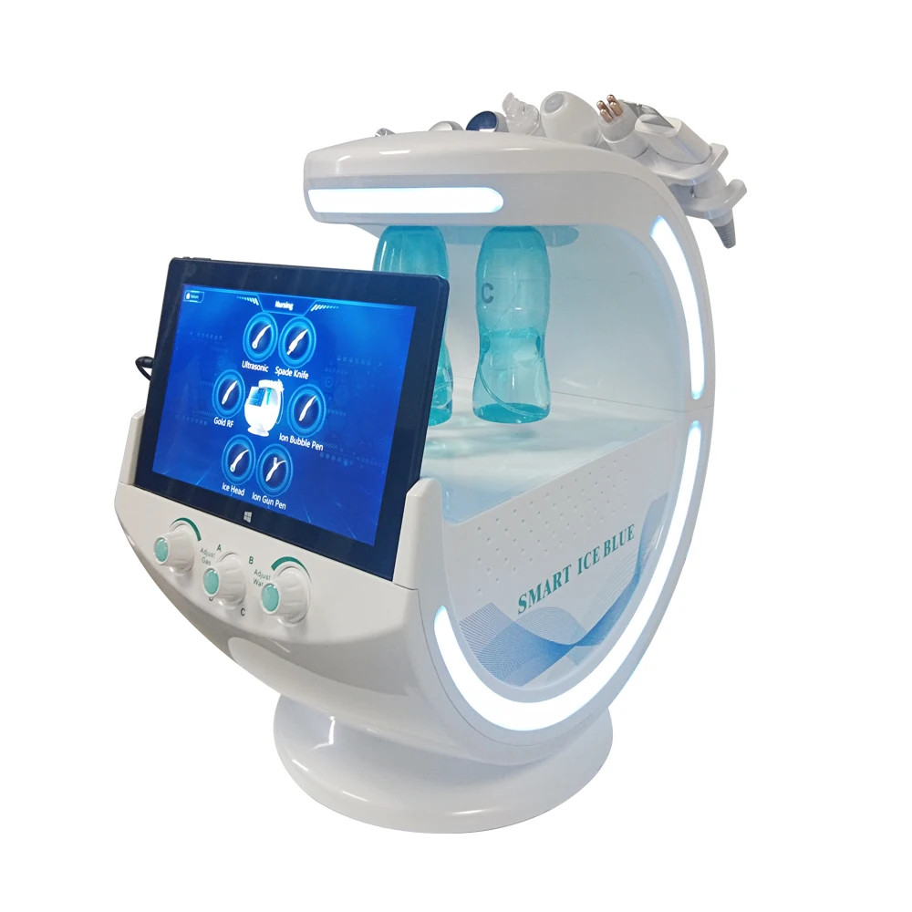 

QTS Hydra Skin Care 7 in 1 Intelligent Ice RF Oxygen Jet Water Peeling oxygen microdermabrasion machine facial hydro dermabrasio, White and blue