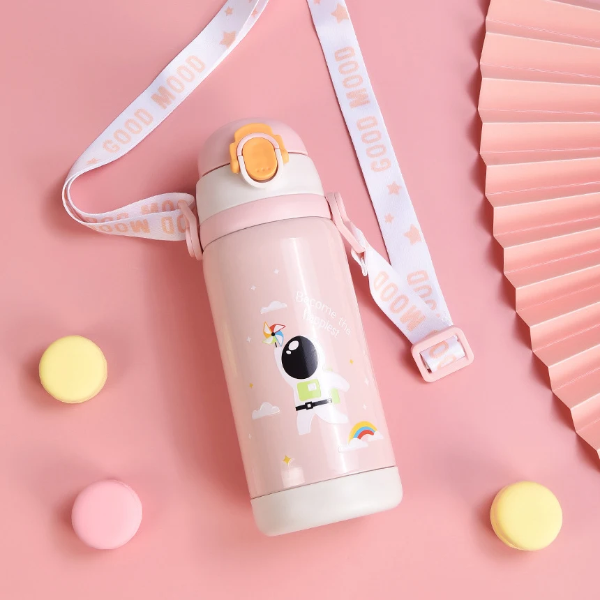 

strap diagonal water bottle gift wholesale straw bottle Children's thermos 304 stainless steel bottle