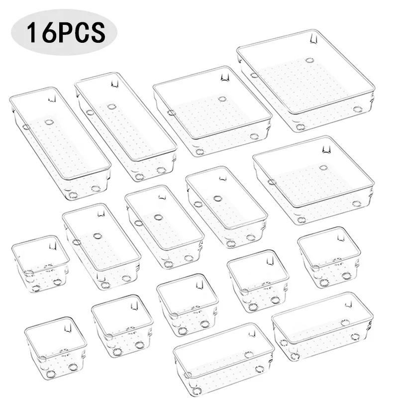 

Customize 5 Size Drawer Dividers Layout Storage Box set Bathroom Kitchen Office Desk Drawer Organizer Trays Bins