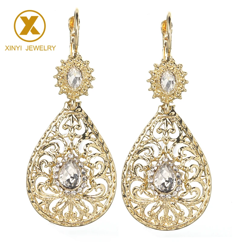 

Classic Moroccan style noble cut rhinestone ladies jewelry earrings, Gold and silver