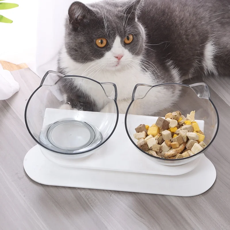 

Cute Design Elevated Pet Cats Dog Water Food Bowl Protect Cervical Spine, Transparent, black, white