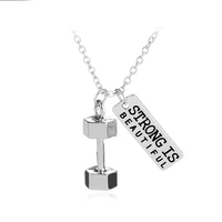 

ZRM Strong Is Beautiful Barbell Pendant Necklace For Women Sport Dumbbell Choker Necklace Gym Workout Men Fitness Jewelry