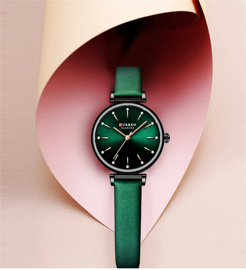 CURREN 9081 Brand Women Watches Simple Fashion Rhinestones dial Leather Bracelet Lady Wristwatch Waterproof Quartz Watch Female