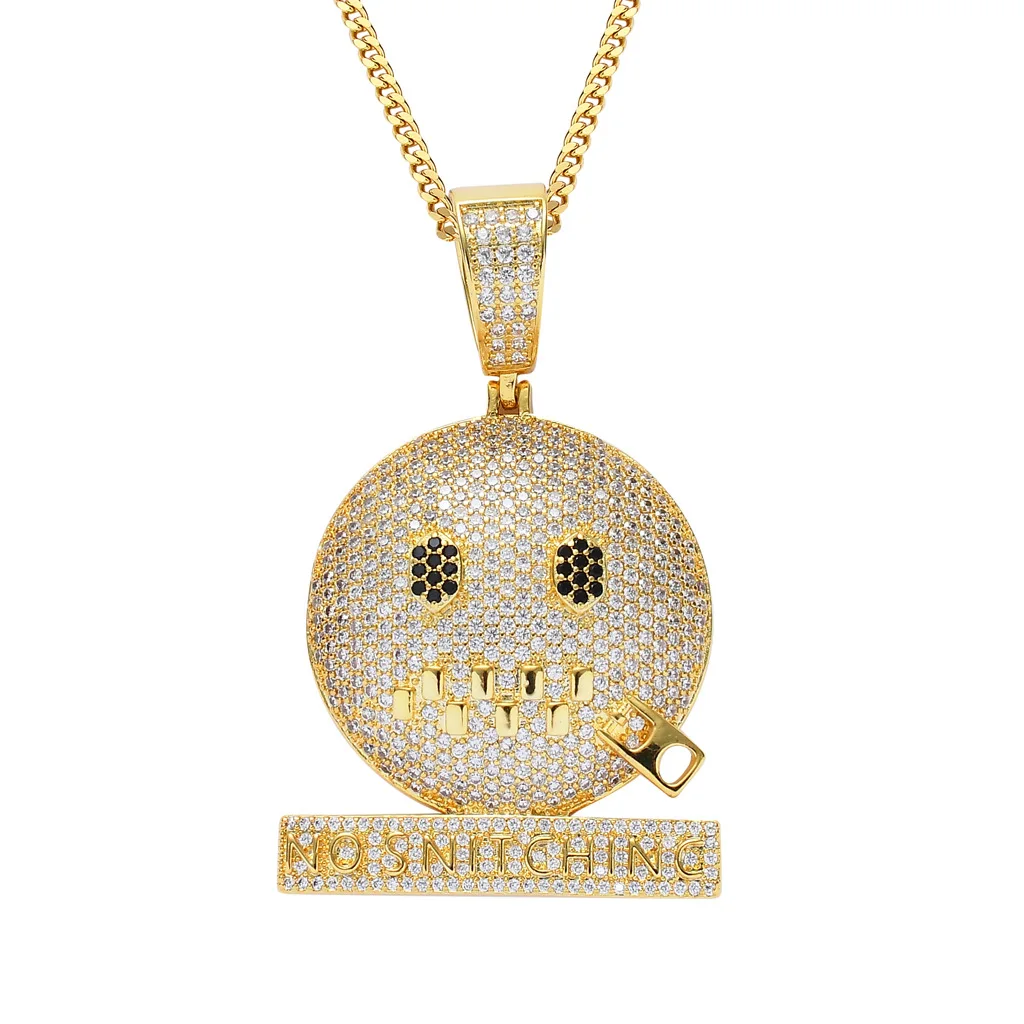 

New Arrival Cartoon Zipper No Snitching Funny Hip Hop Zircon Necklace, 1,2