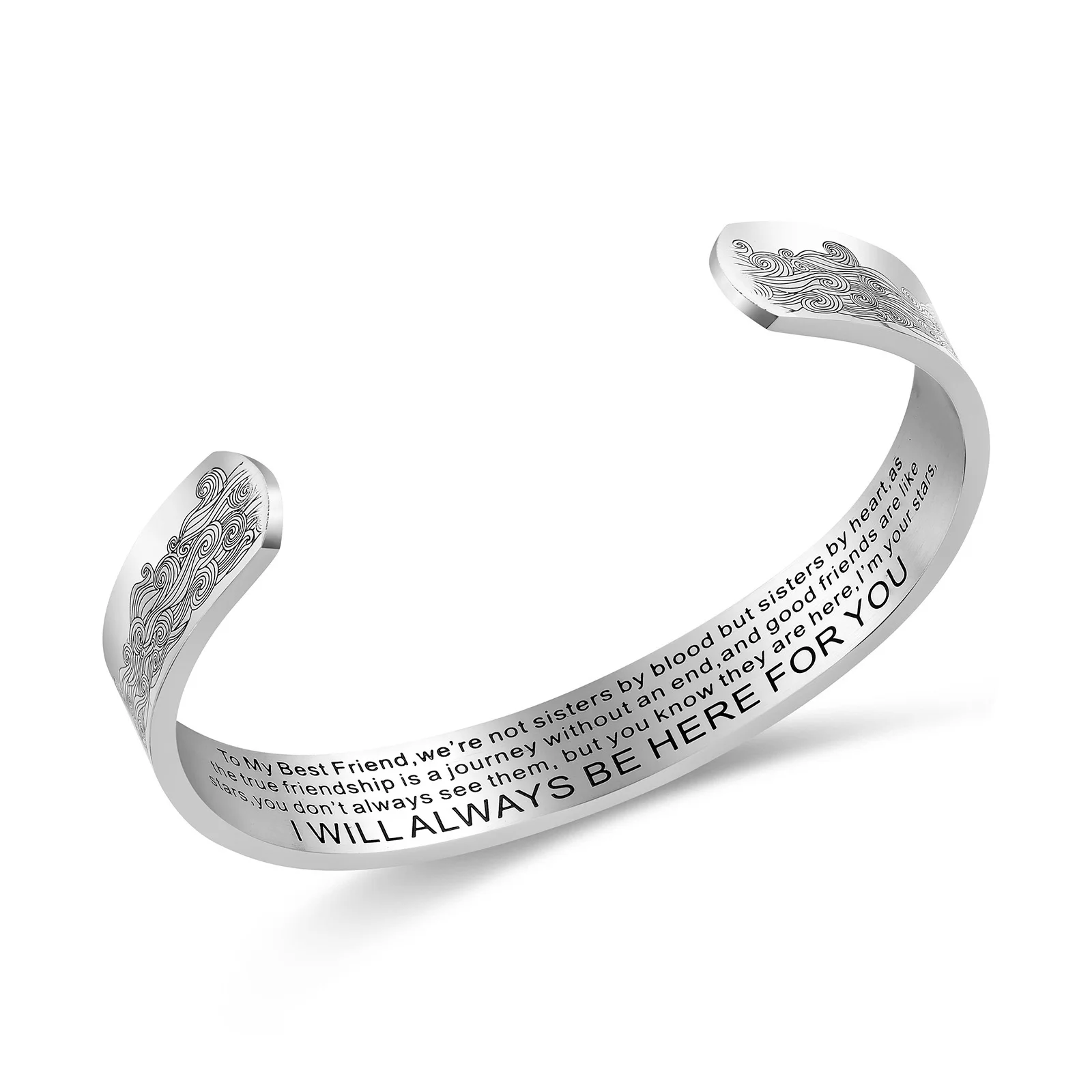 

Custom Laser Engraved Positive Inspirational Stamped Message Quote Mantra Band Bangles Cuff Bracelet Custom, 925 silver plated