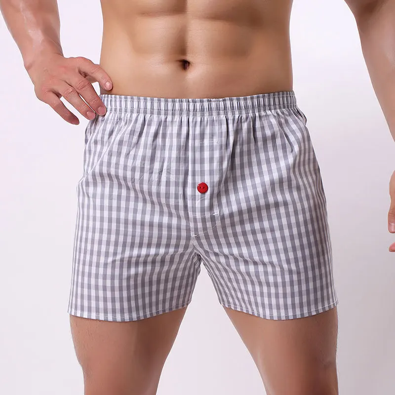

Men's loose cotton arrow pants men's home pants checked casual fashion men's breathable five-minute pants