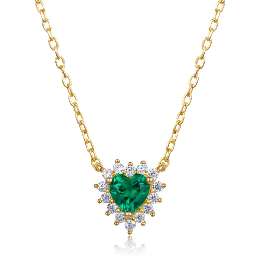 

argento sterling 925 high quality cz pendant real gold plated custom heart gemstone necklace silver 925 jewelry