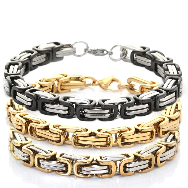 

Jachon Hot Sale 316L Stainless Steel Byzantine Link Chain Bracelet for Men Women Boys Water Resistance Bracelet, Like picture