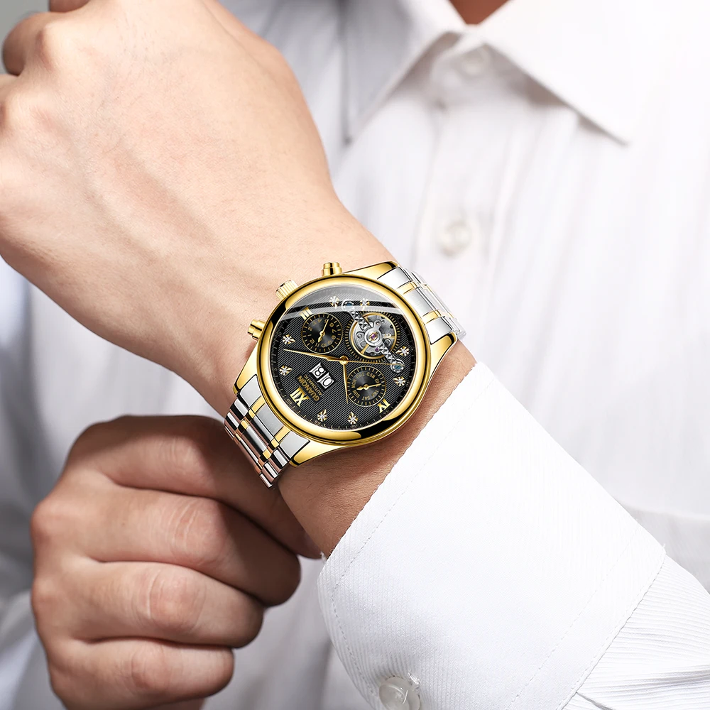 
2019 guanqin Good Quality Luxury Waterproof Automatic Stainless Steel Mechanical Watch 