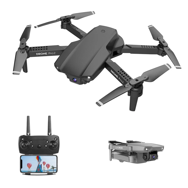 

E99 Pro Drone 4K Dual Camera WIFI FPV Foldable RC Helicopter Photography Quadcopter Dron Toys, Gray, black