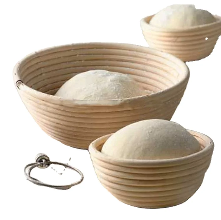 

logo Natural Rattan 9inch and 10inch bread proofing basket handmade home bakery round best banneton sets, Natural color