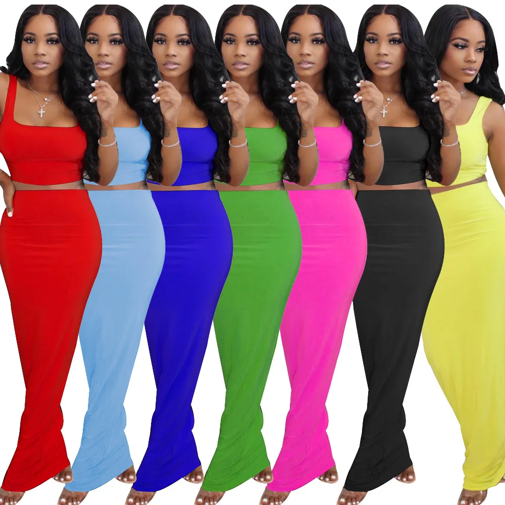 

Ladies Seamless Sexy 2 Piece long skirt and top Set Matching Outfits Two Piece sets Women Clothing Dresses Skirt Set