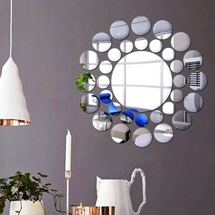 

3D Acrylic Mirrors Decor Wall Sticker Decals for Home Living Room Bedroom Decor, Silver, gold or more colors