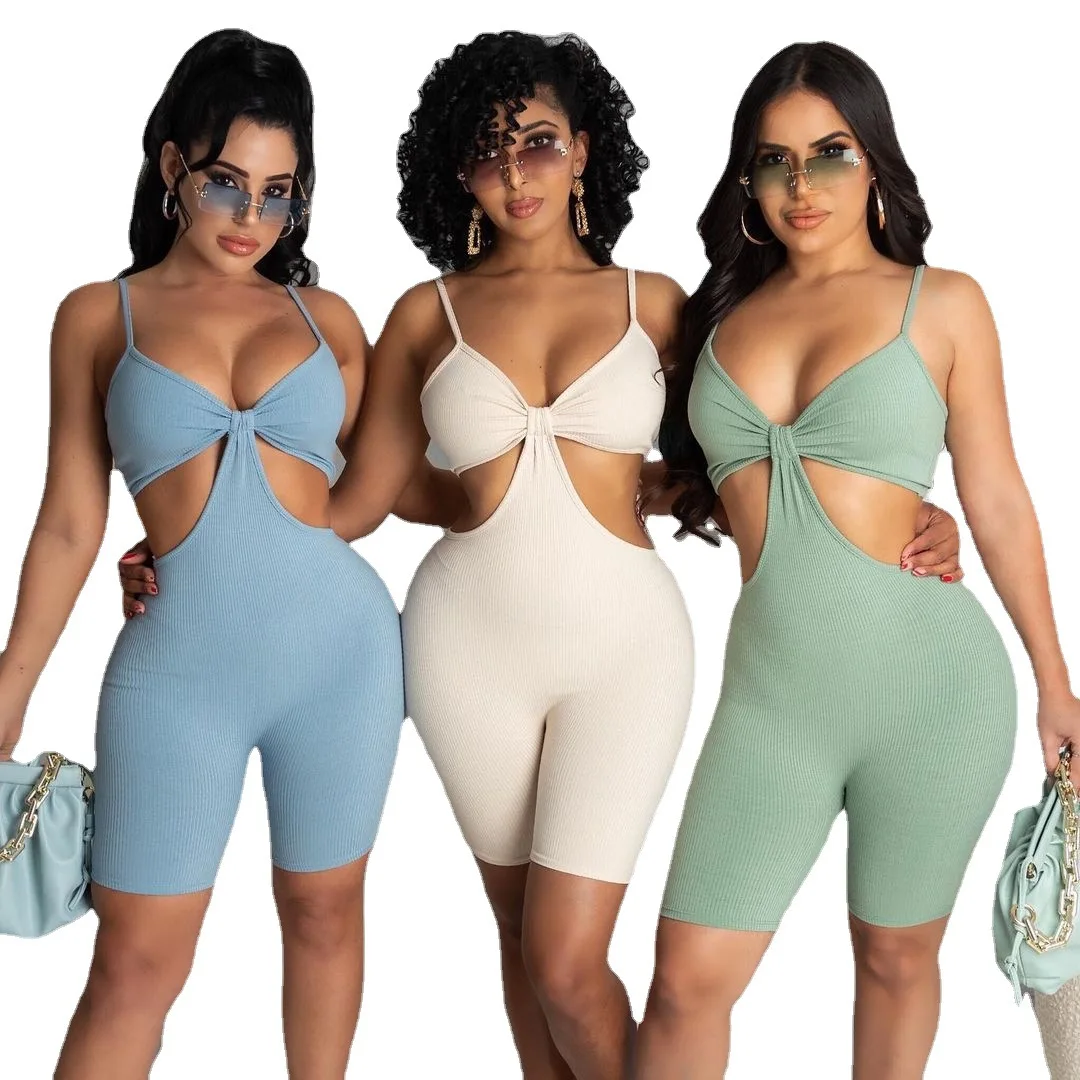 

2021 New Summer Women Slim Jumpsuit Casual Solid Color Sling Jumpsuit