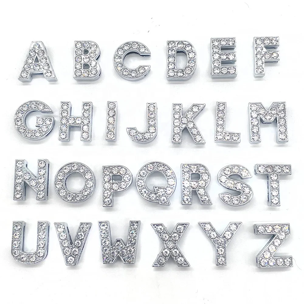 

Hot Sale A-Z High-class Metal Letter Luxury Clog Pins Charms Shoe Decoration Bling Charms Diamonds 26pcs letters