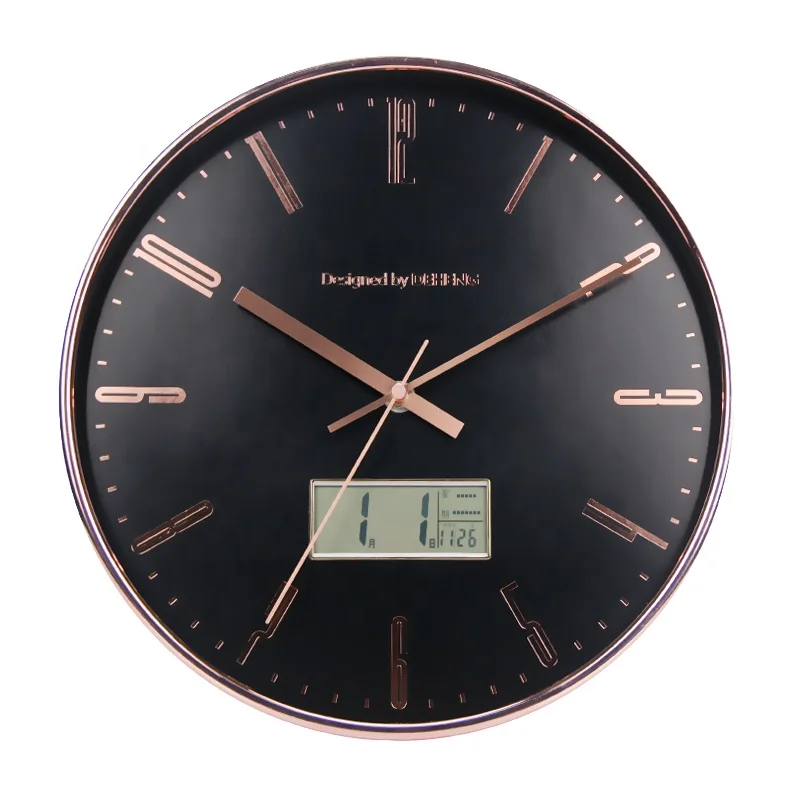 

Fashion Lcd Wall Clock With Temperature And Humidity Date And Week Digital Custom Clocks, Black