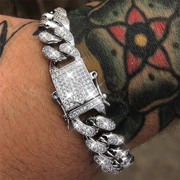 

Men's Hip Hop Bracelet Accessories Full Diamond Cuban 18K Gold Bracelet Jewelry, Gold & silver