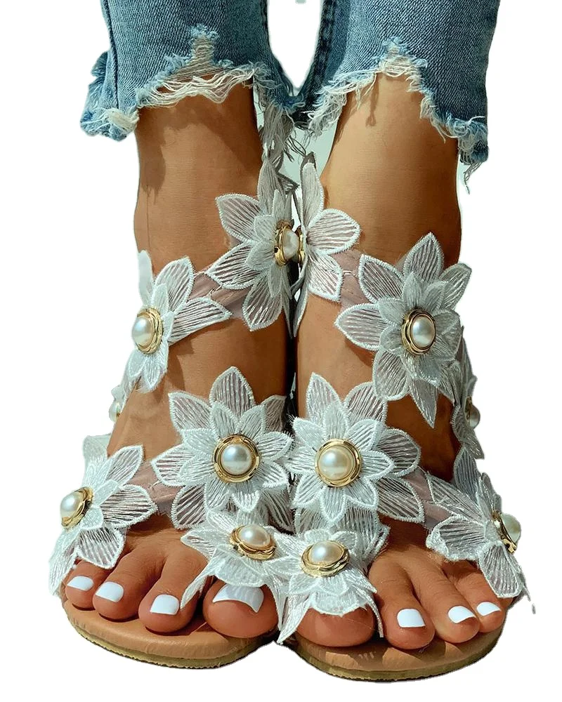 

Large Size Sandals for Ladies 2021 Sunflower Tripod Pearl Sandals for Ladies Large Size Slipper Sandals for Ladies