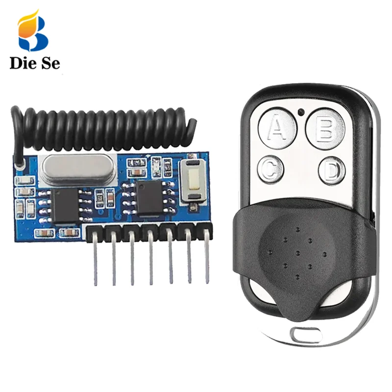 

433 Mhz RF Relay Receiver Module Wireless 4 CH Output With Learning Button and 433Mhz RF Remote Controls Transmitter DIY