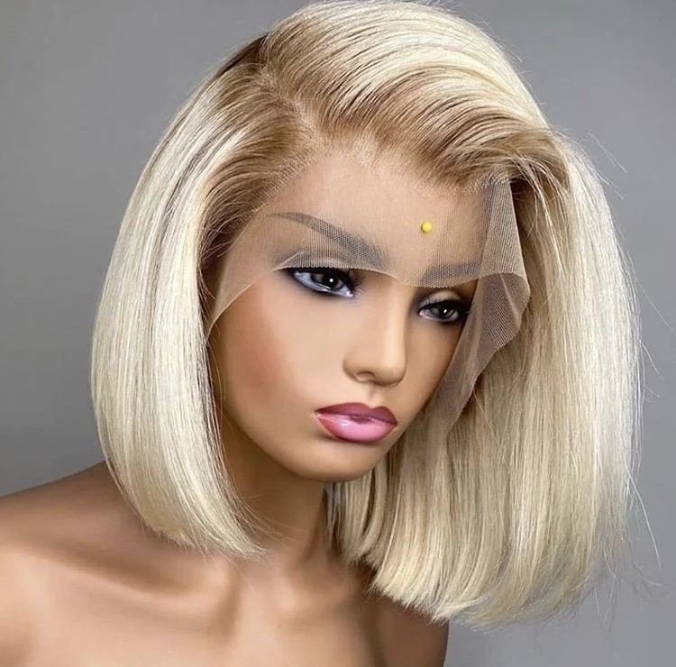

Raw Virgin Cuticle Aligned Blonde Transparent Lace Front/Frontal Wig T4/613 Human Hair Lace Front Bob Wig For Women