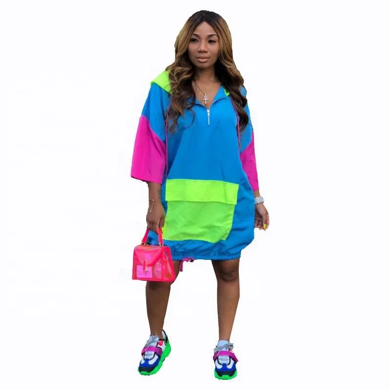 

2020 OEM China factory Latest Autumn High fashion zipper patchwork one piece mini bodycon dresses women casual summer, Shown