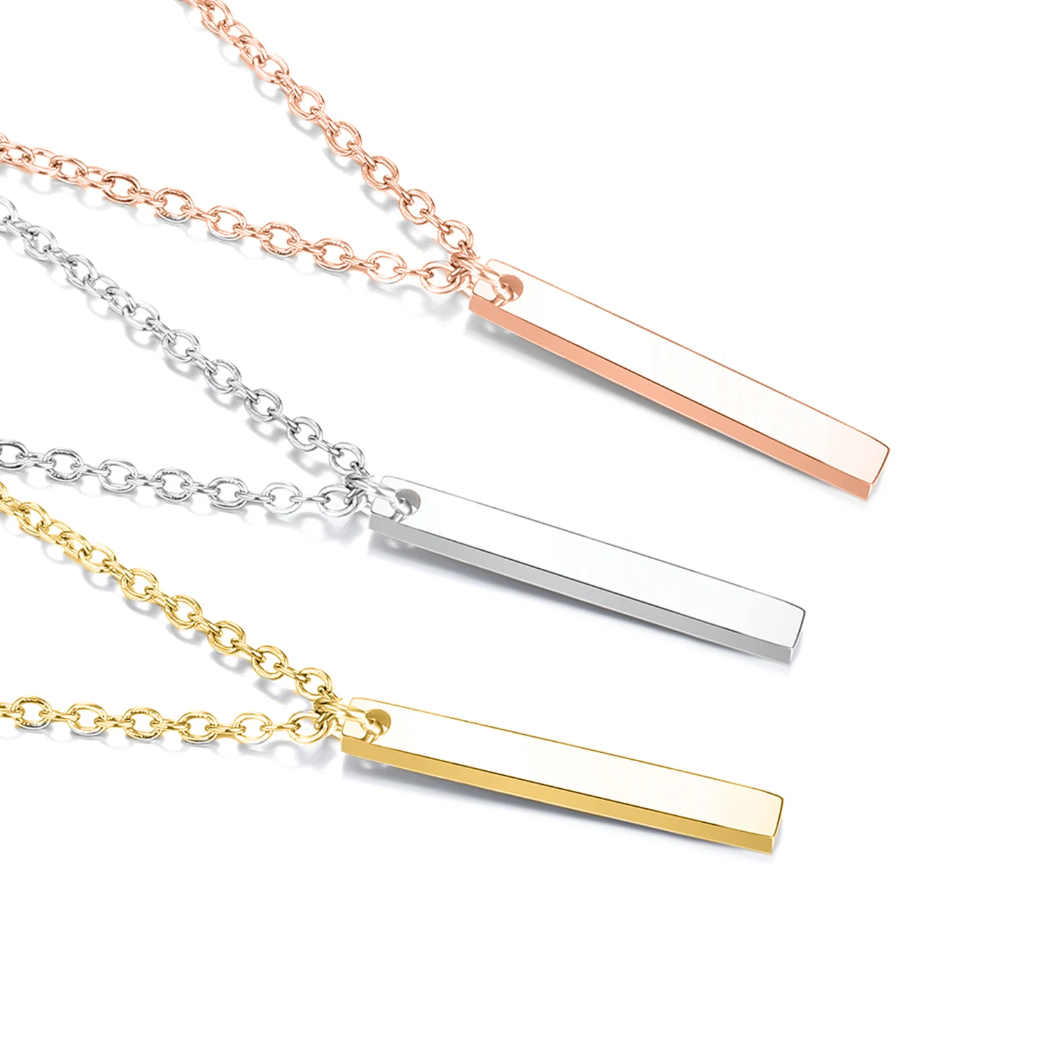 

eManco Wholesale Simple Chain Vertical Bar Stainless Steel Necklace for Women
