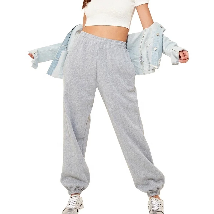 

Manufacturer Elastic Waist Side Pockets Baggy Grey Plain Fleece Women Jogger Sweatpants