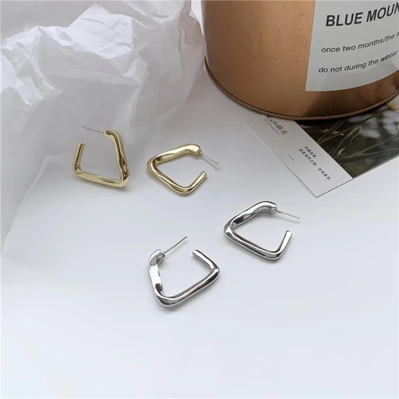 

JUHU Explosive Korean Glossy Geometric Triangle Earrings Temperament Simple Fashion Personality Earrings for women gift, Gold/sliver
