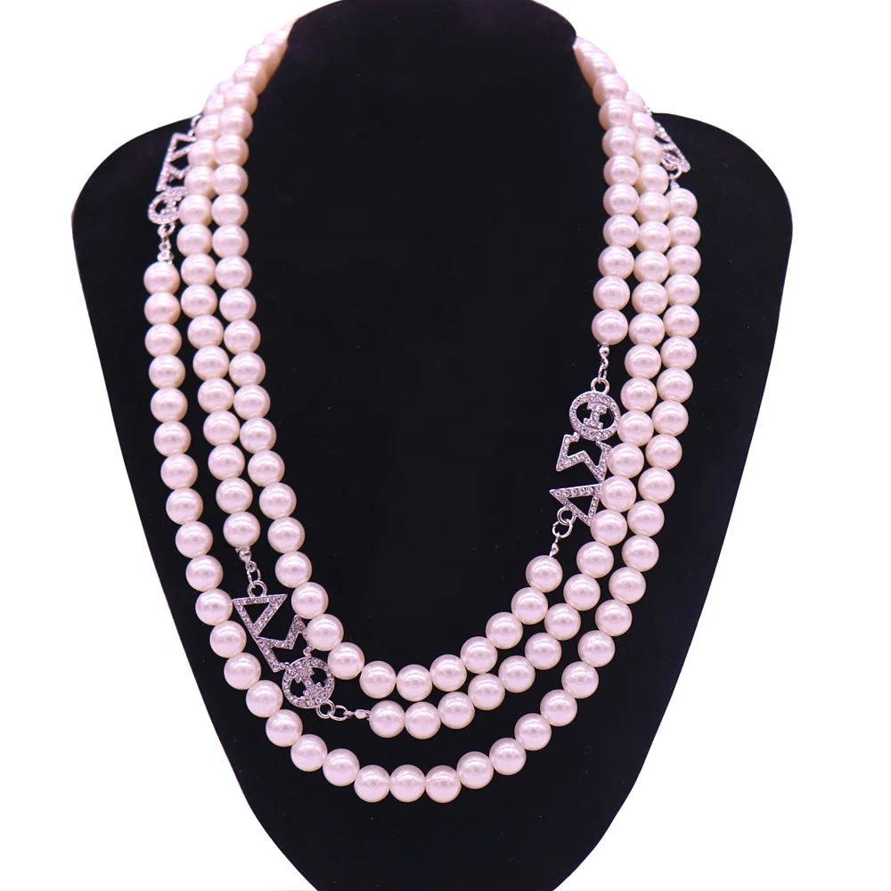 

Black Sisterhood Souvenir Gift Multilayer White Pearl DST Sign Greek Sorority Delta Sigma DST Necklaces Jewelry