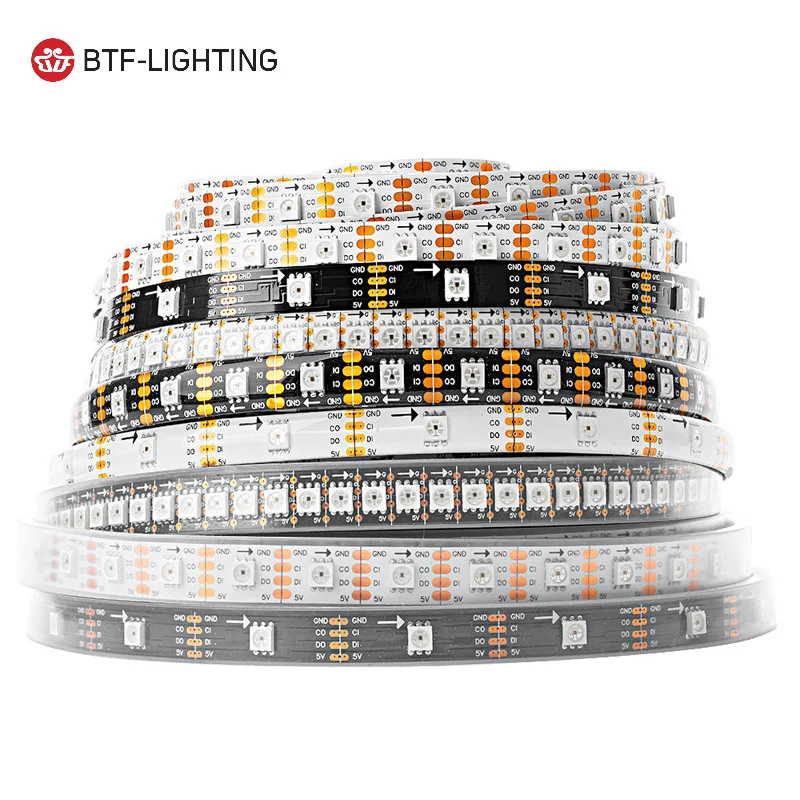 4Pin SK9822  Black White PCB 1m 5m pixels per meter waterproof rgb led strip 30 60 144 leds SK9822 ( Similar with APA102 )