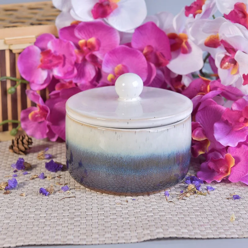 Round glaze printing custom ceramic tealight candle vessel porcelain holders with lid wedding occasion use suppliers