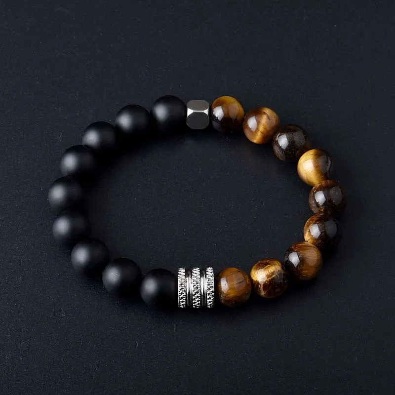 

2021 New Stainless Steel Gemstone Beads Bracelets & Bangles Jewelry Charm Natural Stone Malachite Tiger Eye Men Bead Bracelet