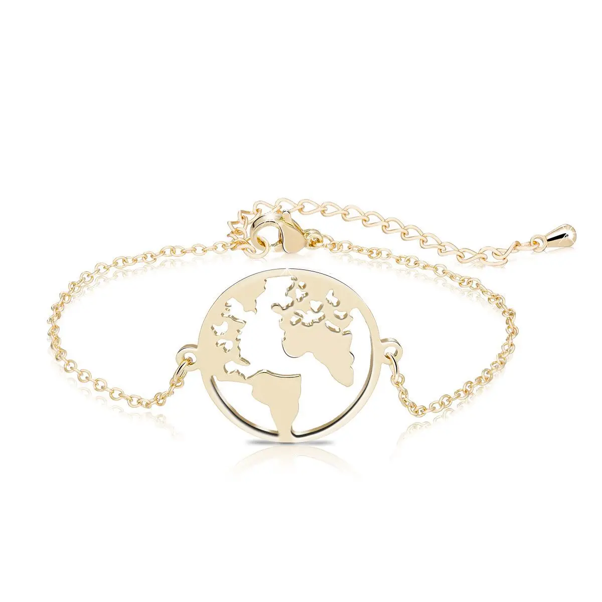 

Silver Rose Gold Plated Planet Earth World Map Bracelet Stainless Steel Travel Global Map Charm Bracelet