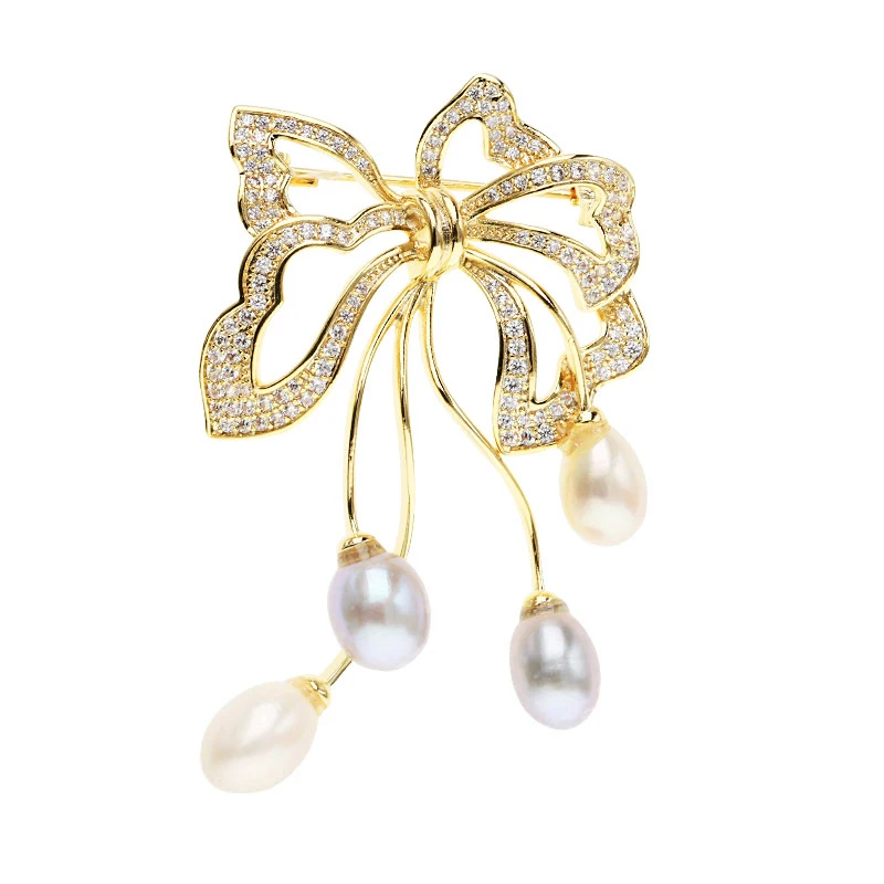 

Charare elegant gold butterfly pearl zircon women brooch accessories, Gold, silver