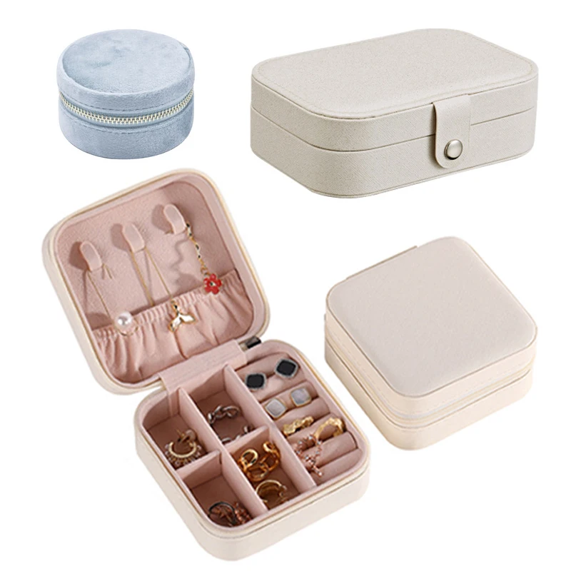 

B1058 Hot Sale Women Girls Earrings Ear Stud Box Organizer Portable Jewelry Storage Case PU Leather Small Travel Jewelry Boxes