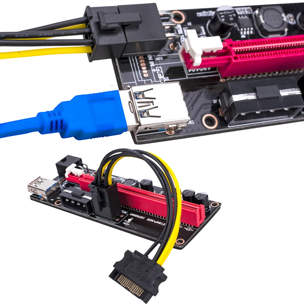 

Newest VER 009S PCI-E 1X to 16X LER Riser Card Extender PCI Express Adapter USB 3.0 Cable for Bitcoin Miner Mining