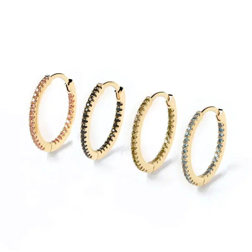 

Gemnel hot aale 14K gold plated white cubic zircon huggie for women Jewelry rainbow huggie hoop earrings