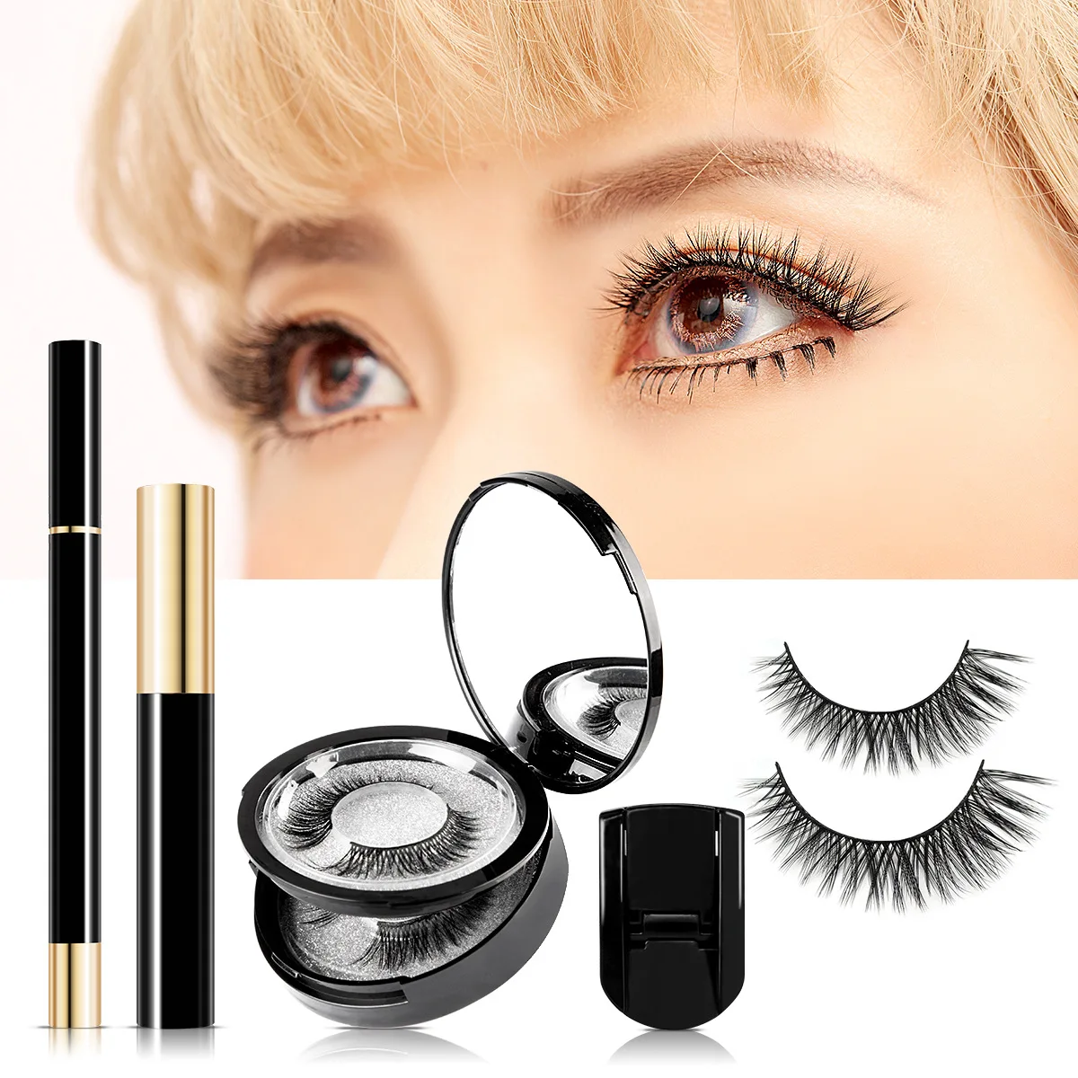 

quick drying pure gorgeous silk 16mm synthetic fiber eyelash with lash packaging set, Black/custom any color you want