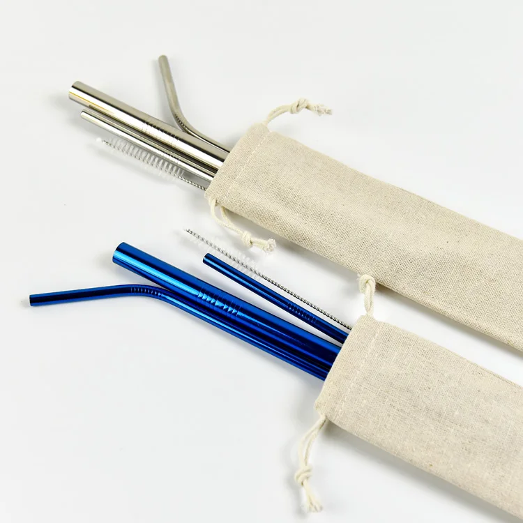 

Colorful Drinking Straws in Stock Customized Reusable Straw Brush Pouch Stainless Steel Straw Set, Customized color
