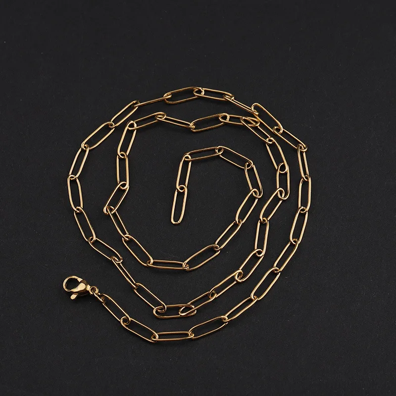 

Punk Hip Hops Jewelry 18K Gold Plated Stainless Steel Carabiner Clasp Chain Necklace Paper Clip Chain Necklace For Party