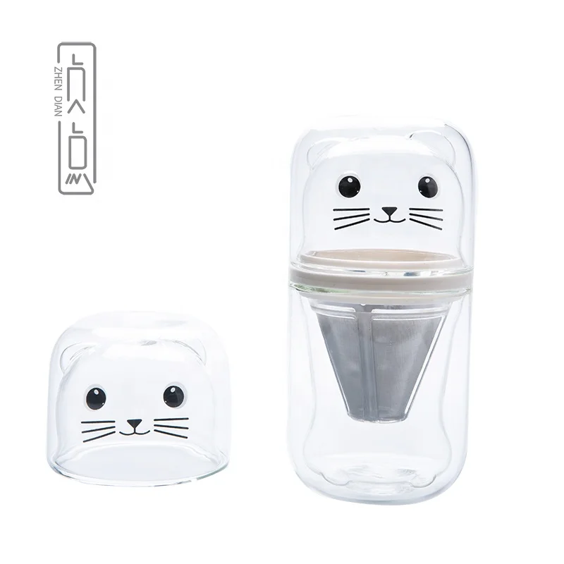 

Zhendian 150ml Clear Color Portable Double Layer Pyrex Glass Cat Paw Cup For Coffee Tea