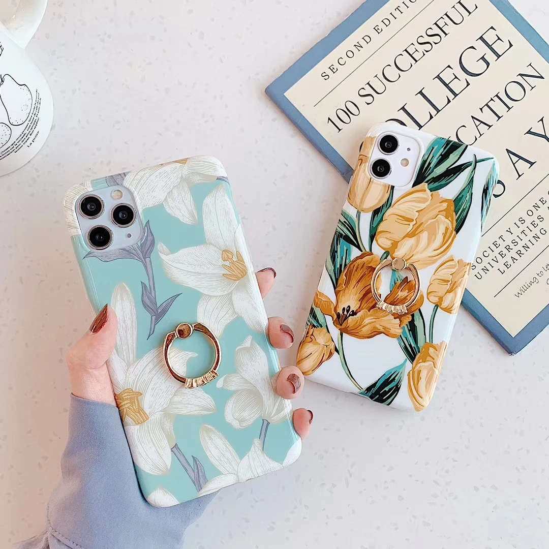 

Literary flower ring Four corners drop proof IMD Silicone Soft Phone Case Cover For iphone 11 pro max