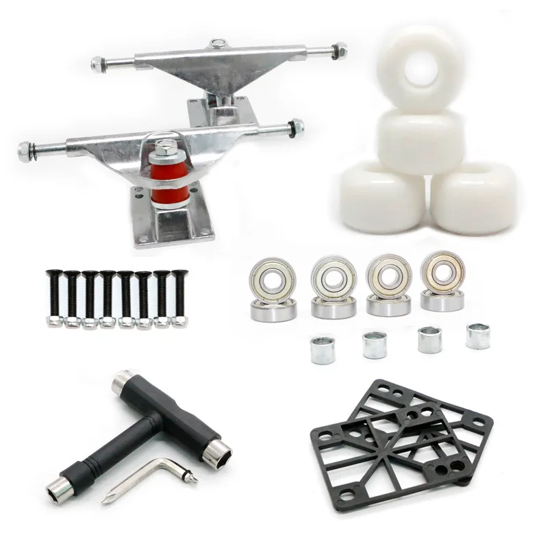 Direct Factory Price OEM Design Longboard Truck Wheels Bearing Skateboard Kits Set, Black or silver & white wheel