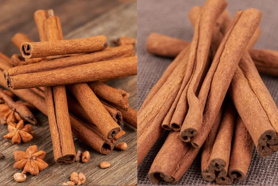 Visueller Seitenvergleich, der zeigt, wie man Ceylon- und vietnamesische Zimtstangen unterscheidet