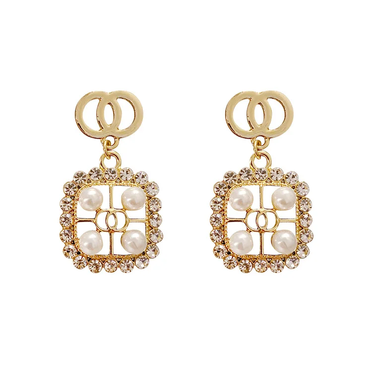 

Popular logo design ladies small fragrance with the same custom large earrings gold plated with diamond, Gold color