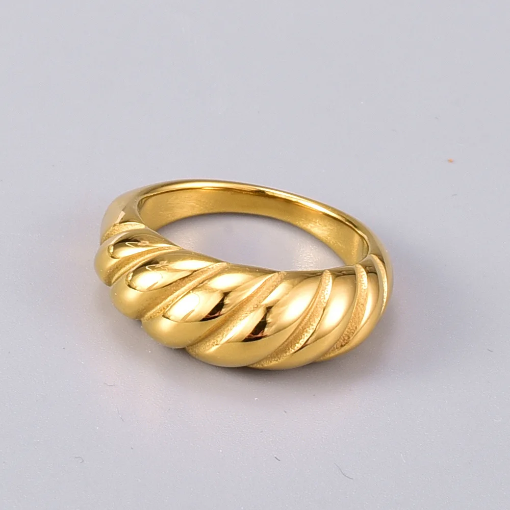 

Wholesale Custom Logo Hypoallergenic Women's Jewelry 18K Gold Plated Stainless Steel Chunky Twisted Croissant Dome Ring, As pic