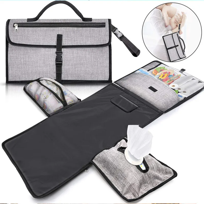 

Portable multifunctional waterproof baby paper towel diaper pad travel folding baby diaper changing bag Mommy bag, Gray